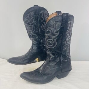 Nocona Boots 1501 Black Lizard/Stitched Leather Men's 10D Western USA Vintage
